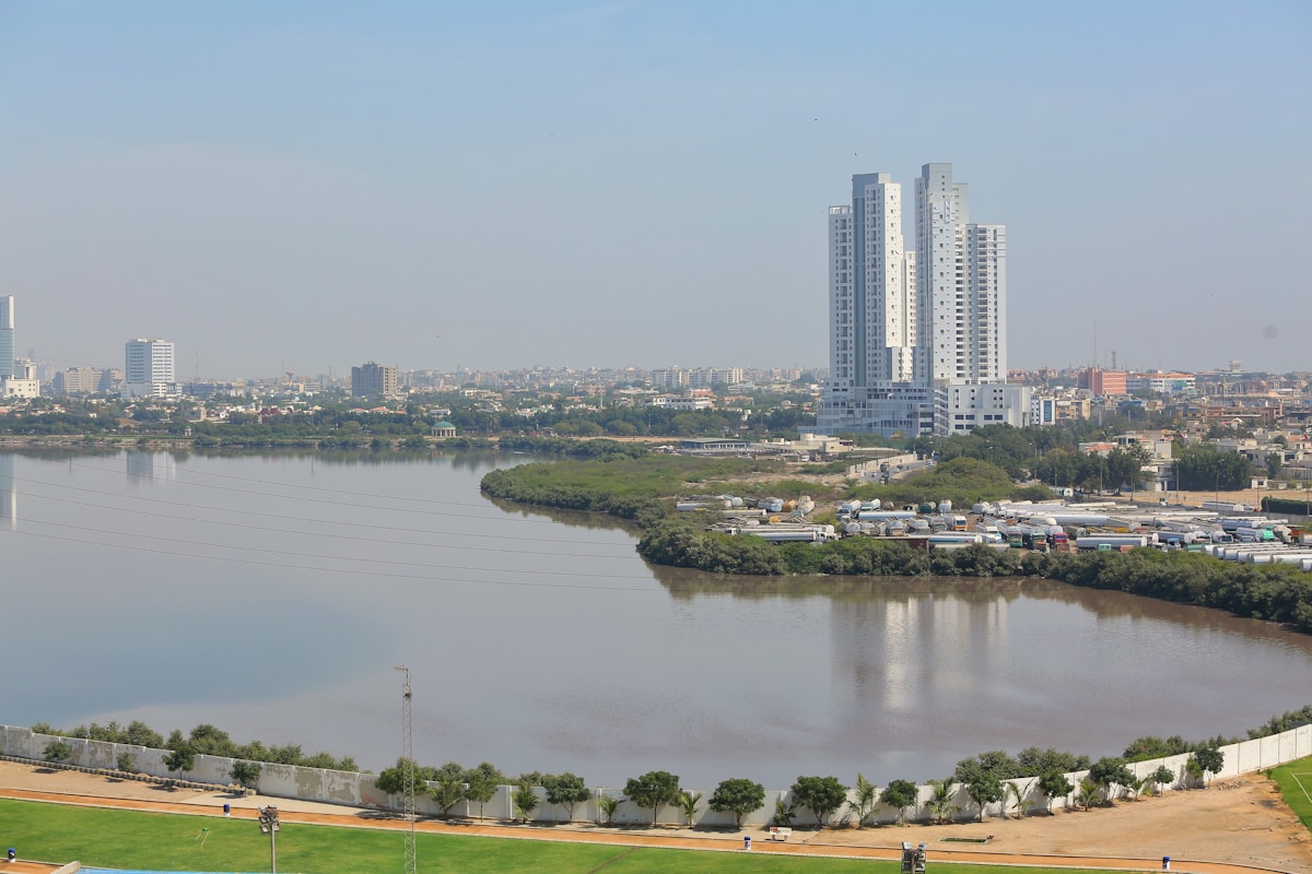 Karachi city skyline by the water